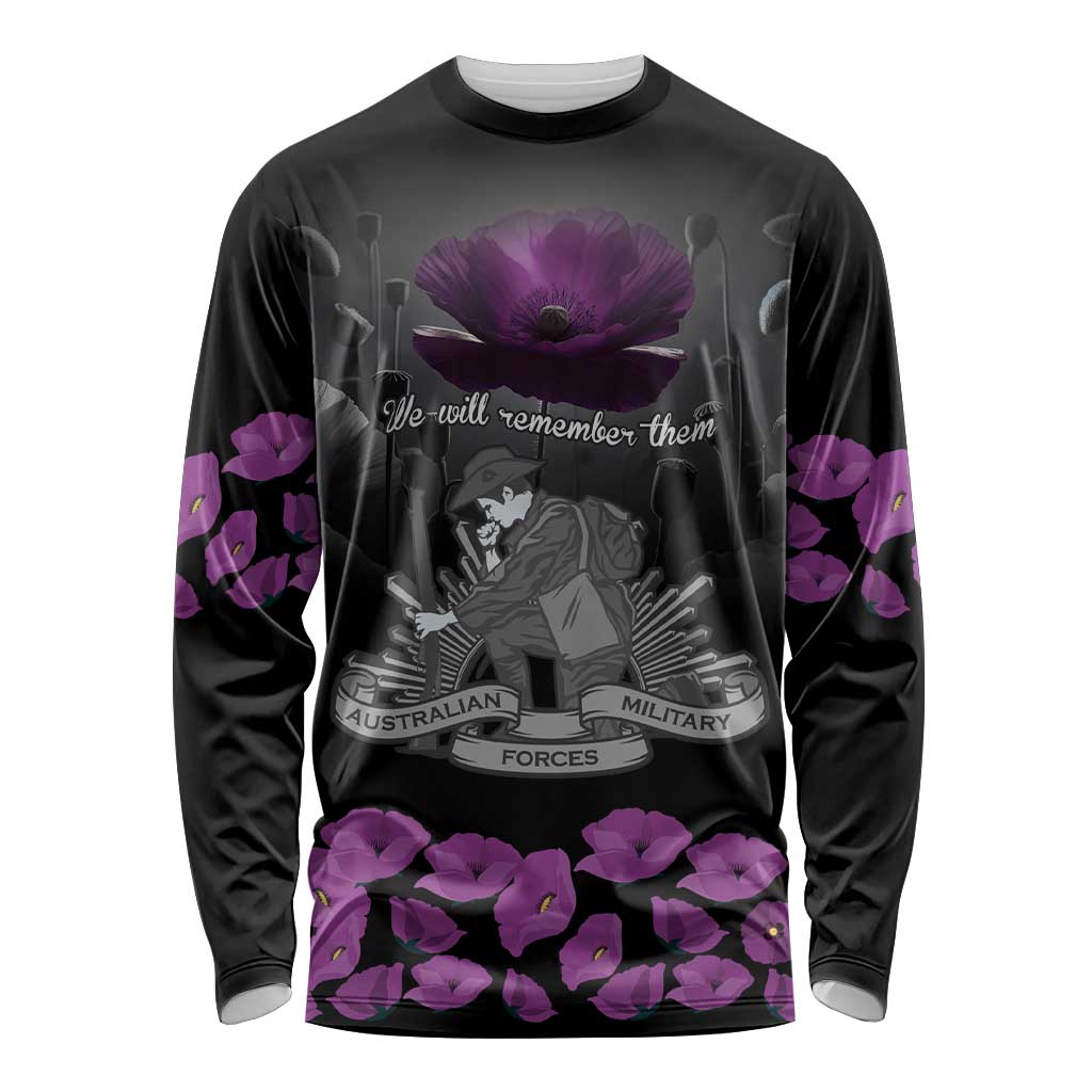 ANZAC Day Remembrance Long Sleeve Shirt Purple Poppy We Will Remember Them