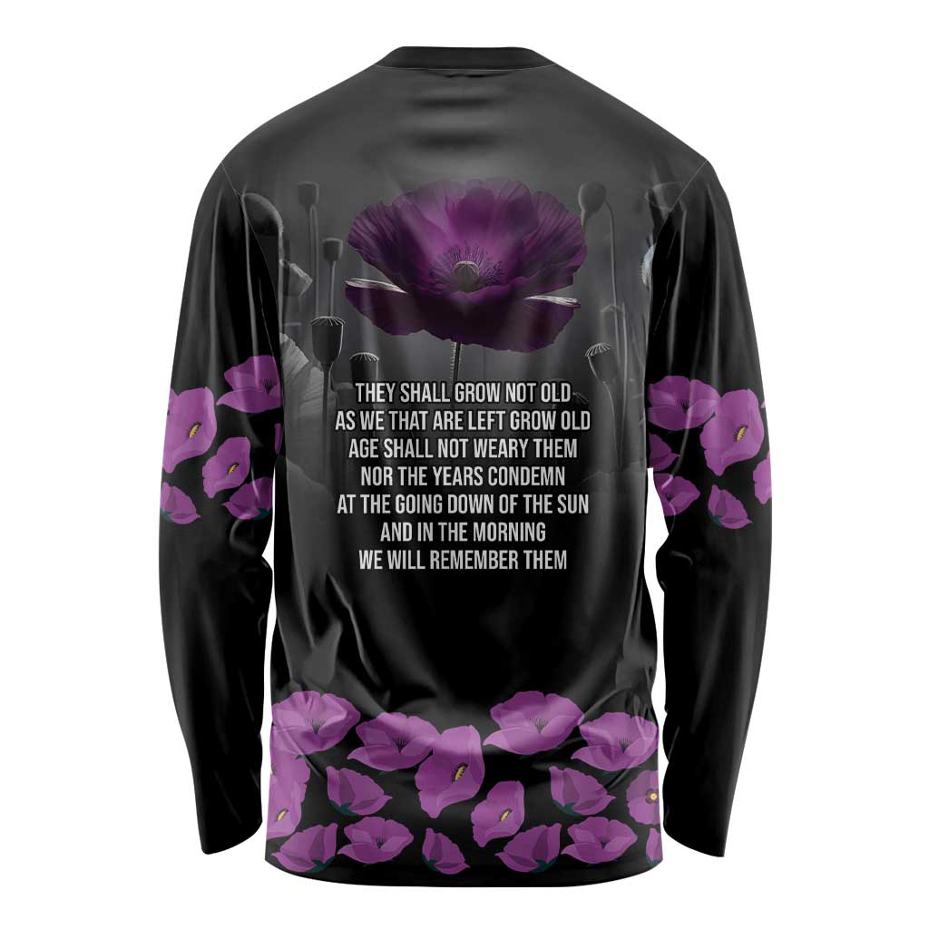 ANZAC Day Remembrance Long Sleeve Shirt Purple Poppy We Will Remember Them