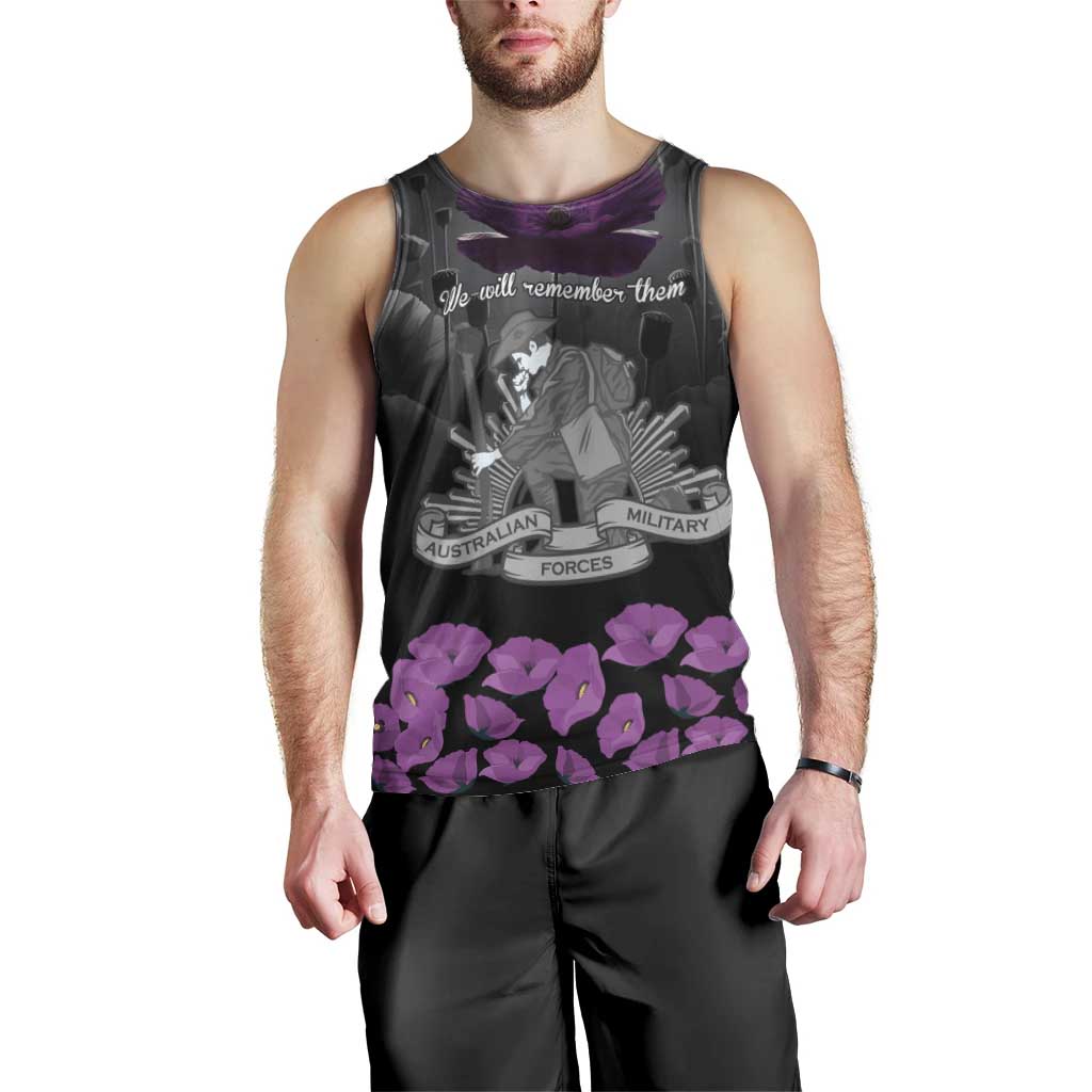ANZAC Day Remembrance Men Tank Top Purple Poppy We Will Remember Them LT9 - Polynesian Pride