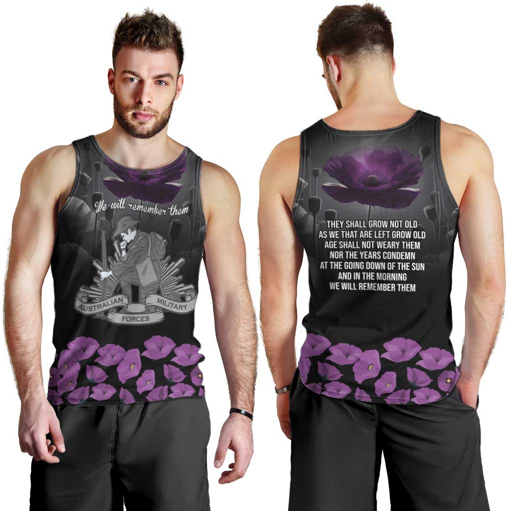 ANZAC Day Remembrance Men Tank Top Purple Poppy We Will Remember Them LT9 - Polynesian Pride