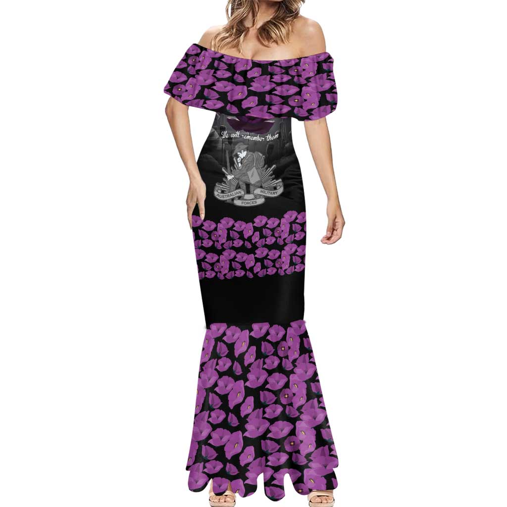 ANZAC Day Remembrance Mermaid Dress Purple Poppy We Will Remember Them LT9 - Polynesian Pride