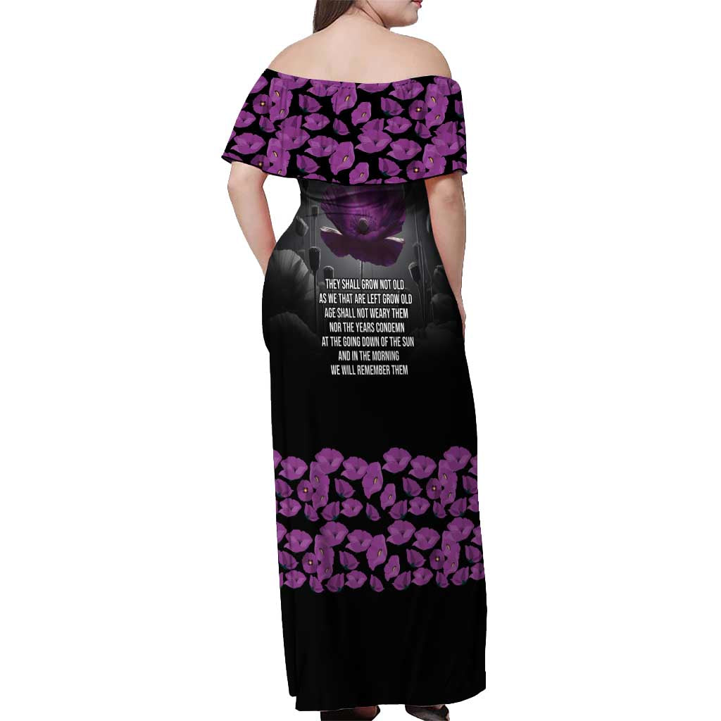 ANZAC Day Remembrance Off Shoulder Maxi Dress Purple Poppy We Will Remember Them LT9 - Polynesian Pride