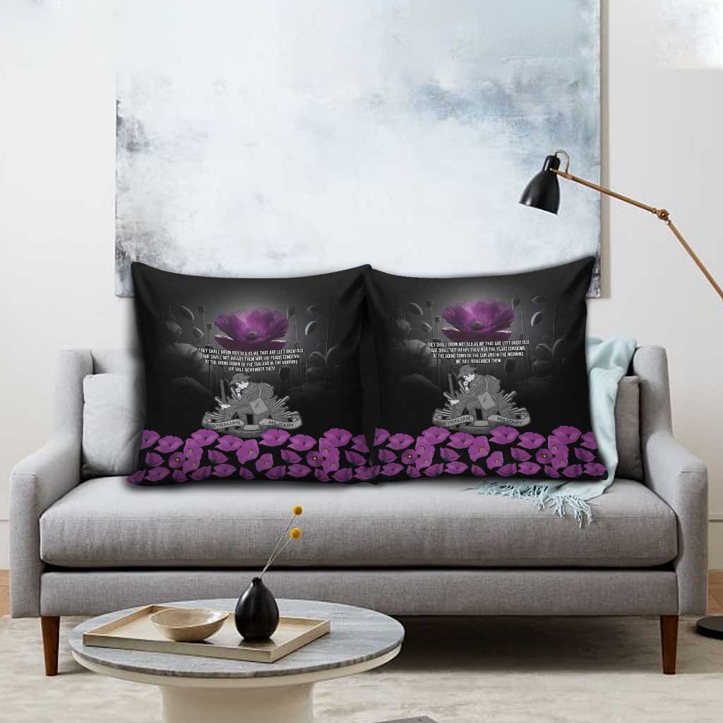 ANZAC Day Remembrance Pillow Cover Purple Poppy We Will Remember Them LT9 - Polynesian Pride