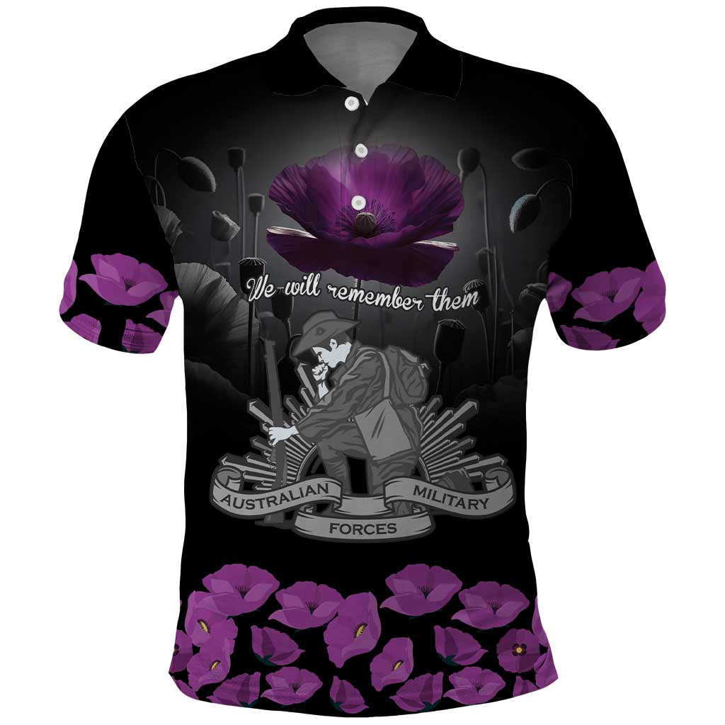 ANZAC Day Remembrance Polo Shirt Purple Poppy We Will Remember Them LT9 Purple - Polynesian Pride