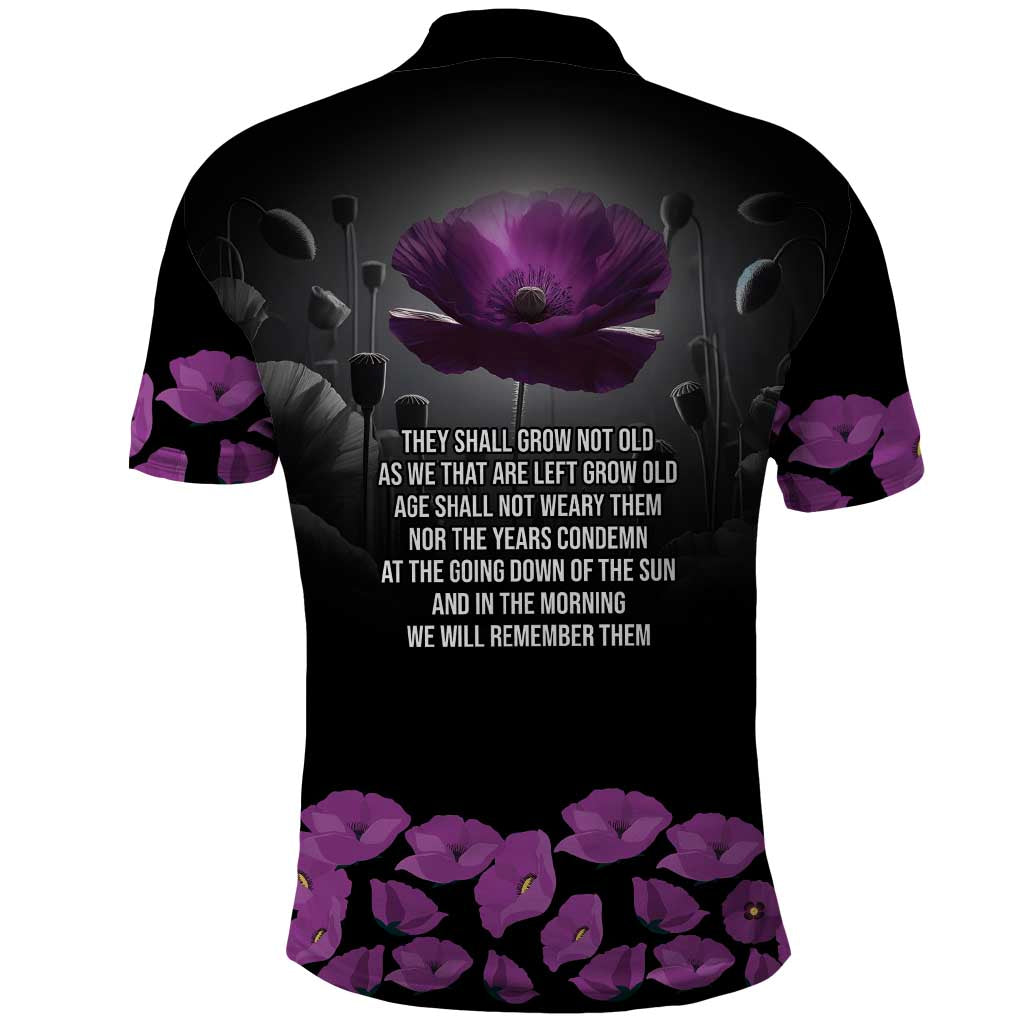 ANZAC Day Remembrance Polo Shirt Purple Poppy We Will Remember Them LT9 - Polynesian Pride