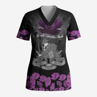 ANZAC Day Remembrance Scrub Top Purple Poppy We Will Remember Them