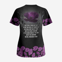 ANZAC Day Remembrance Scrub Top Purple Poppy We Will Remember Them