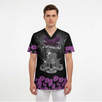 ANZAC Day Remembrance Scrub Top Purple Poppy We Will Remember Them