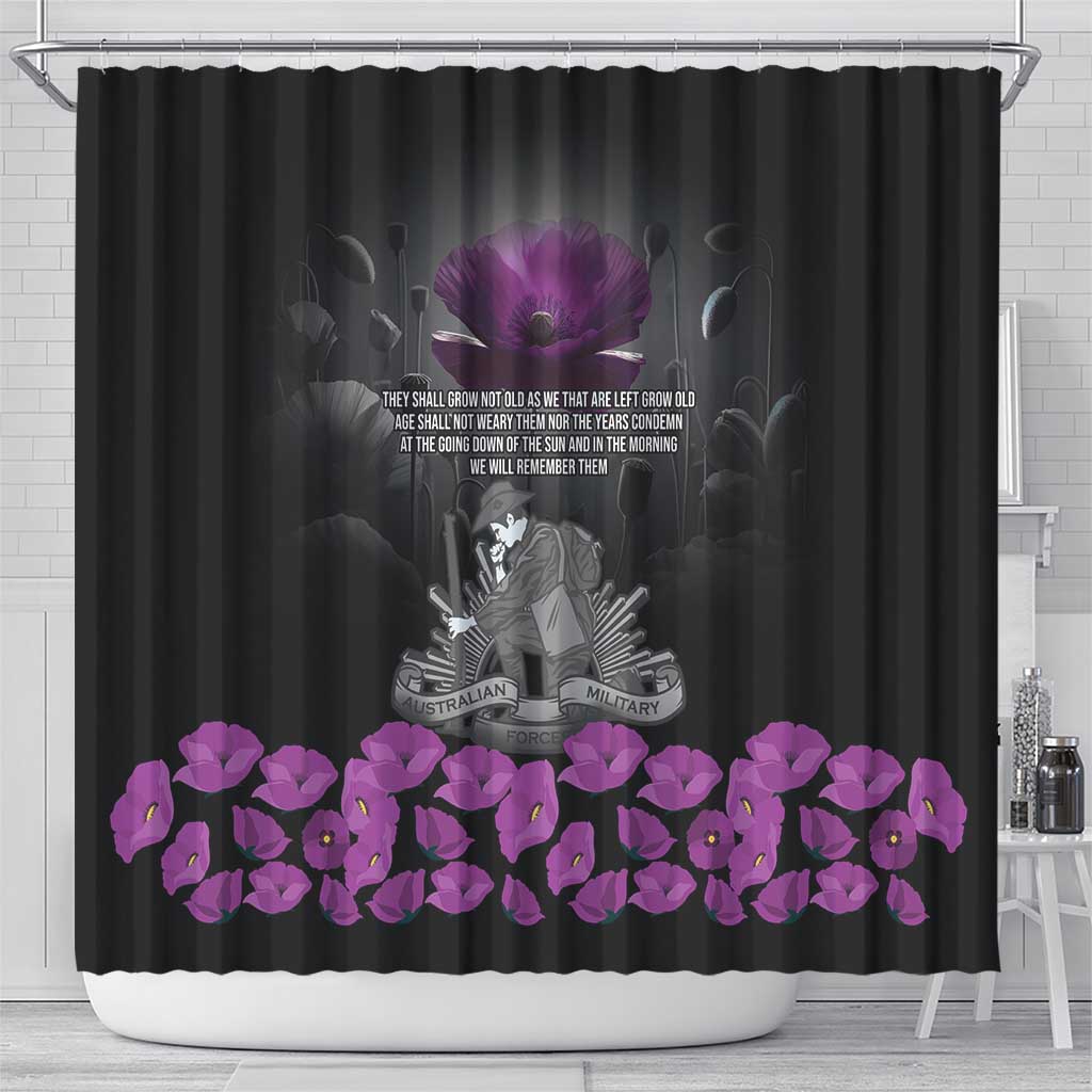 ANZAC Day Remembrance Shower Curtain Purple Poppy We Will Remember Them LT9 - Polynesian Pride
