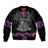 ANZAC Day Remembrance Sleeve Zip Bomber Jacket Purple Poppy We Will Remember Them LT9 Unisex Purple - Polynesian Pride