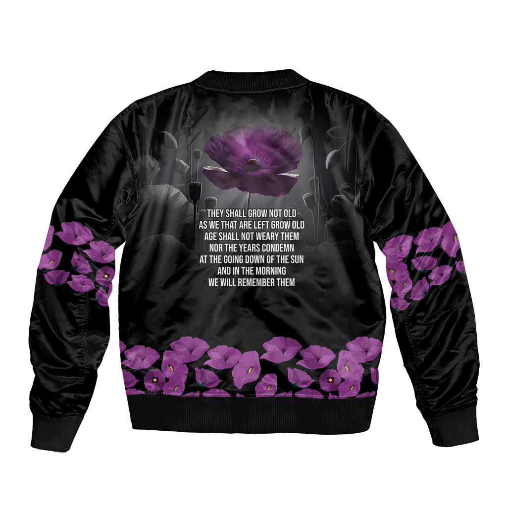 ANZAC Day Remembrance Sleeve Zip Bomber Jacket Purple Poppy We Will Remember Them LT9 - Polynesian Pride