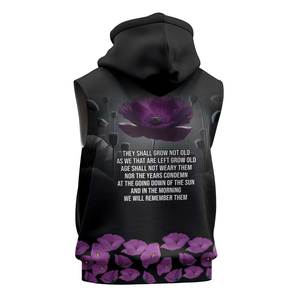 ANZAC Day Remembrance Sleeveless Hoodie Purple Poppy We Will Remember Them LT9 - Polynesian Pride