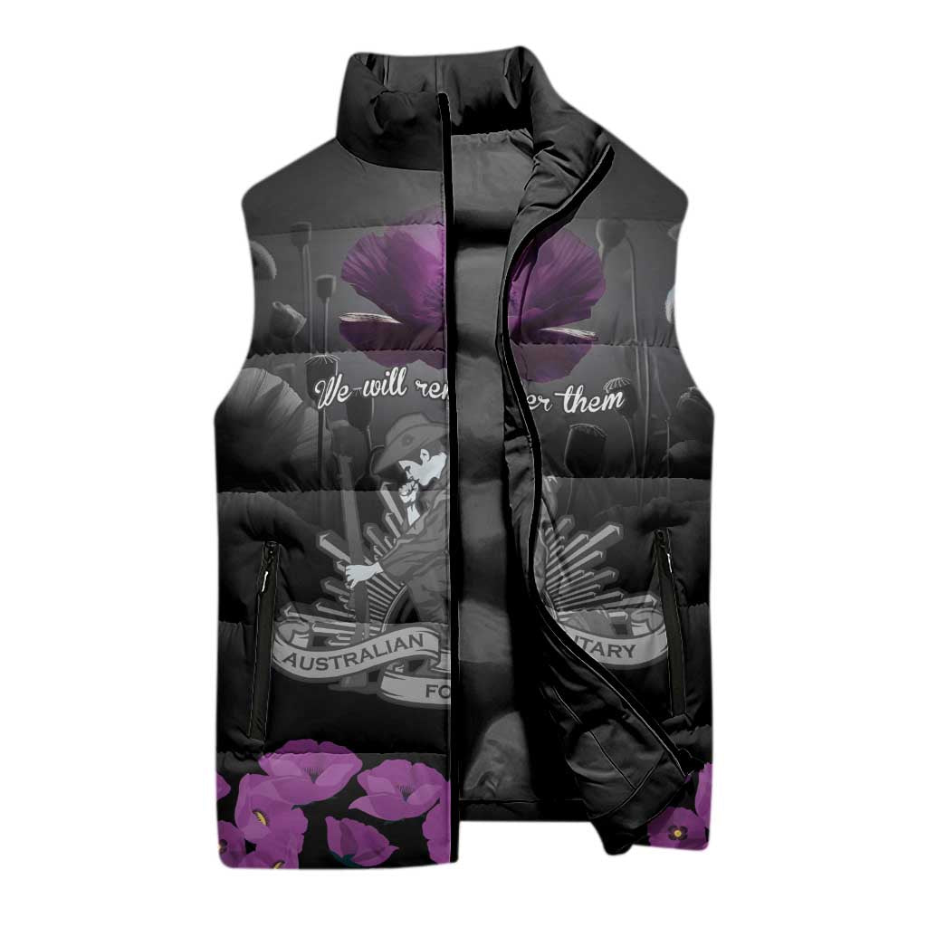ANZAC Day Remembrance Sleeveless Puffer Jacket Purple Poppy We Will Remember Them LT9 - Polynesian Pride