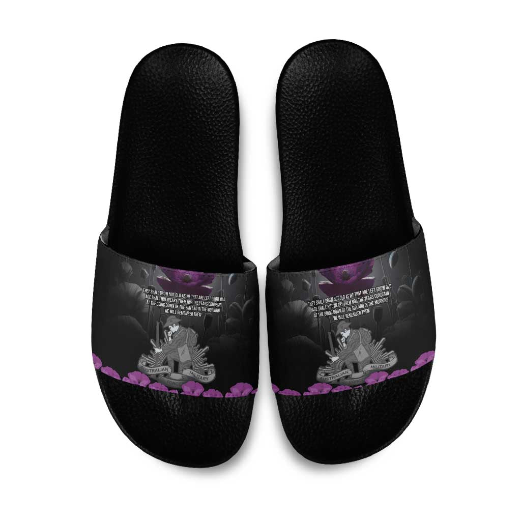 ANZAC Day Remembrance Slide Sandals Purple Poppy We Will Remember Them