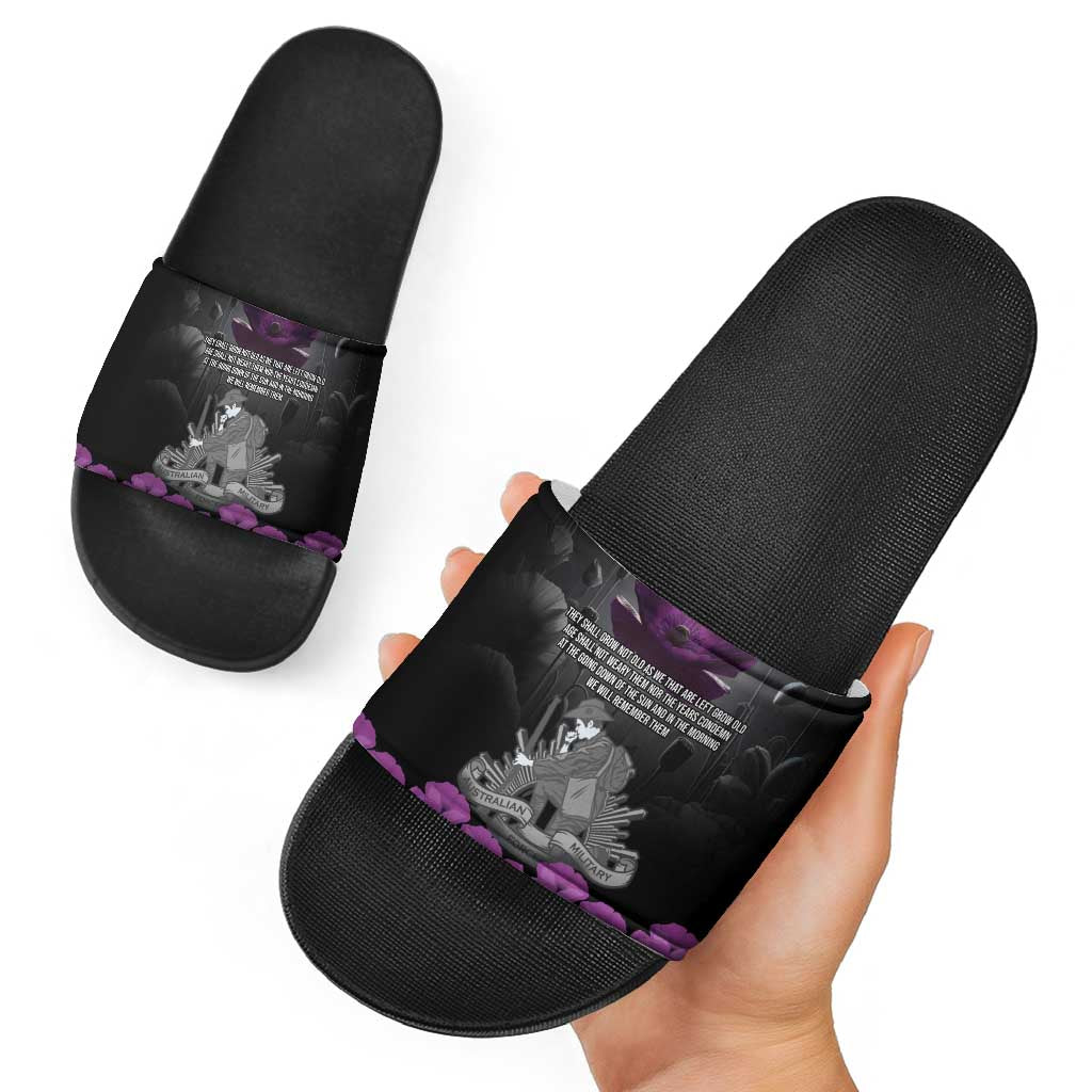 ANZAC Day Remembrance Slide Sandals Purple Poppy We Will Remember Them