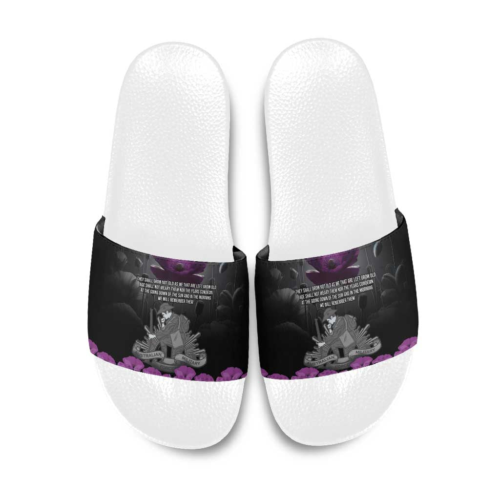 ANZAC Day Remembrance Slide Sandals Purple Poppy We Will Remember Them