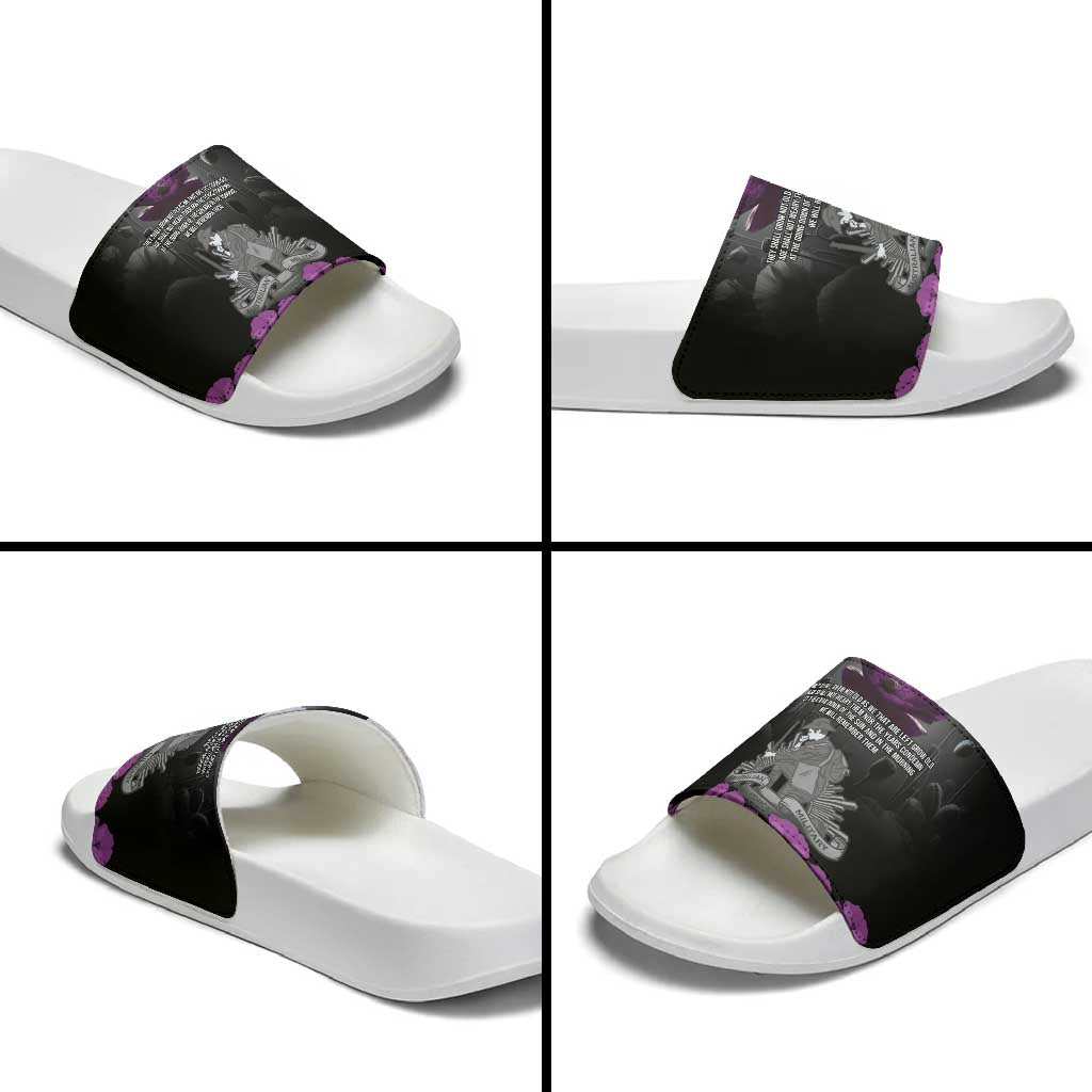 ANZAC Day Remembrance Slide Sandals Purple Poppy We Will Remember Them