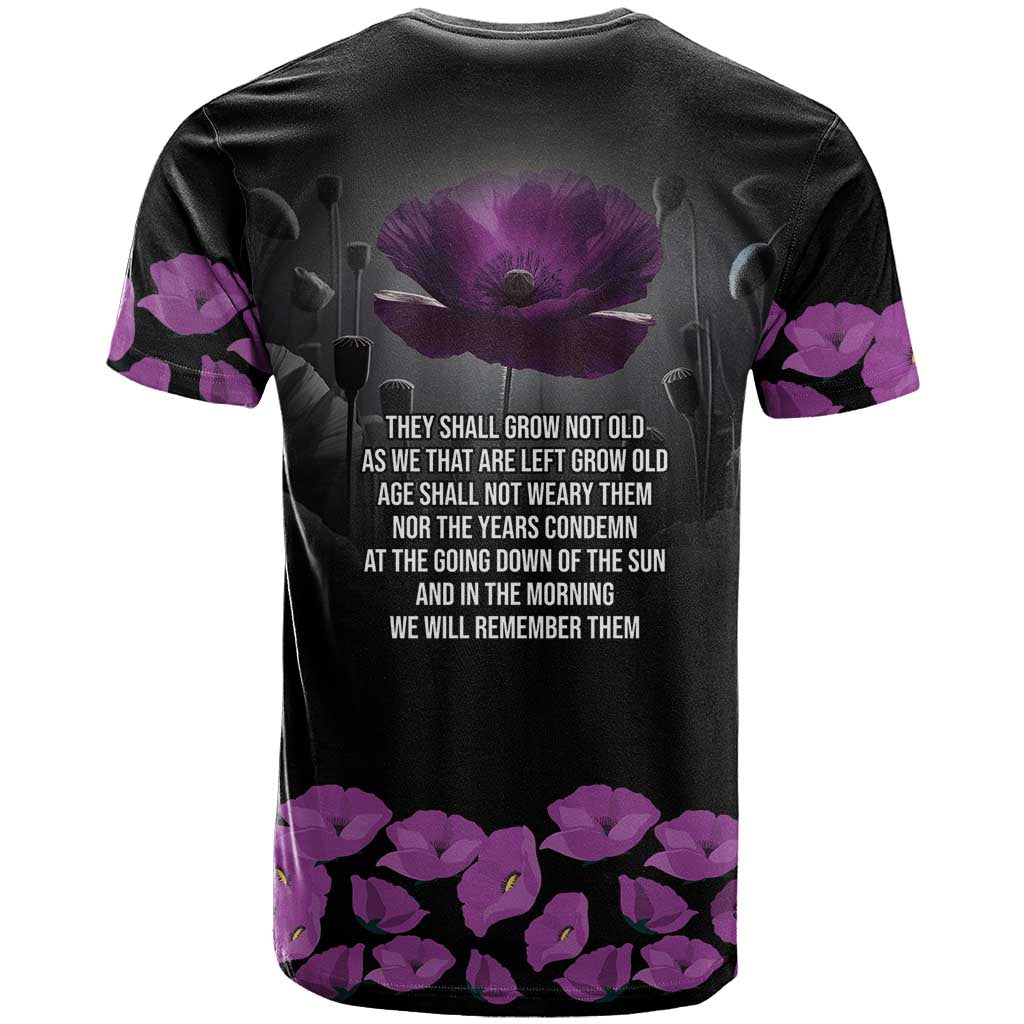 ANZAC Day Remembrance T Shirt Purple Poppy We Will Remember Them LT9 - Polynesian Pride