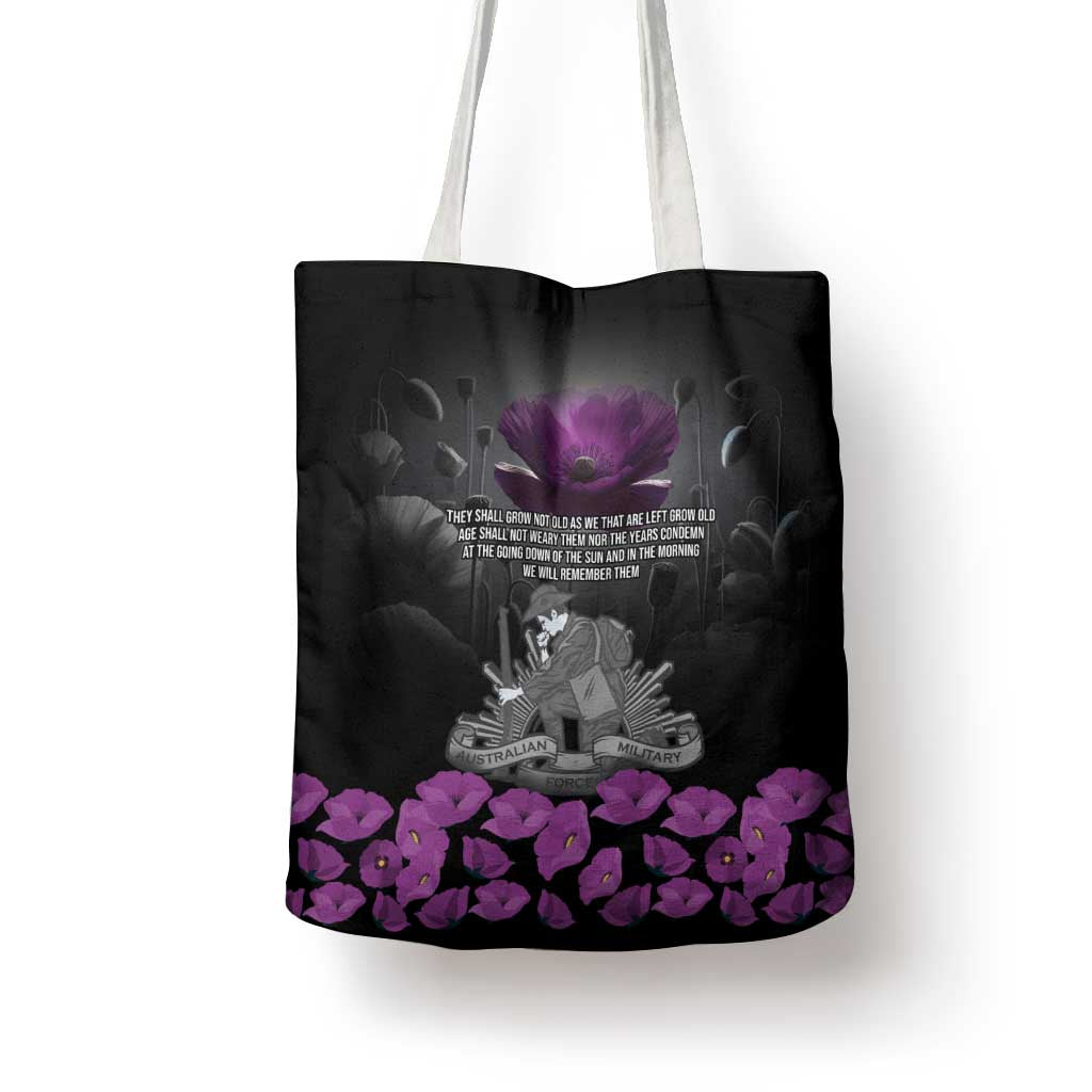 ANZAC Day Remembrance Tote Bag Purple Poppy We Will Remember Them LT9 - Polynesian Pride