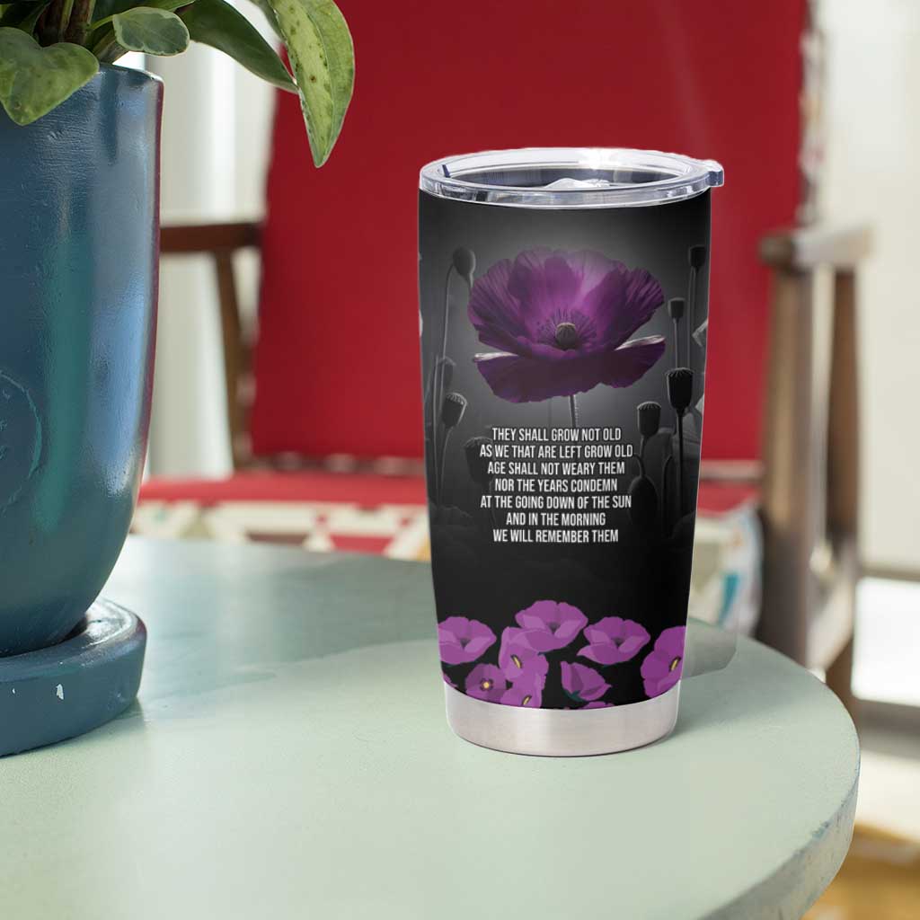 ANZAC Day Remembrance Tumbler Cup Purple Poppy We Will Remember Them LT9 - Polynesian Pride