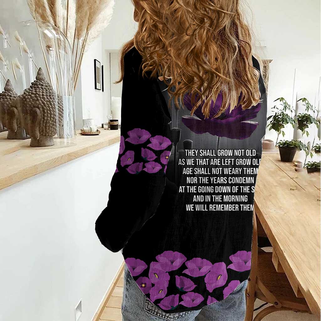 ANZAC Day Remembrance Women Casual Shirt Purple Poppy We Will Remember Them LT9 - Polynesian Pride