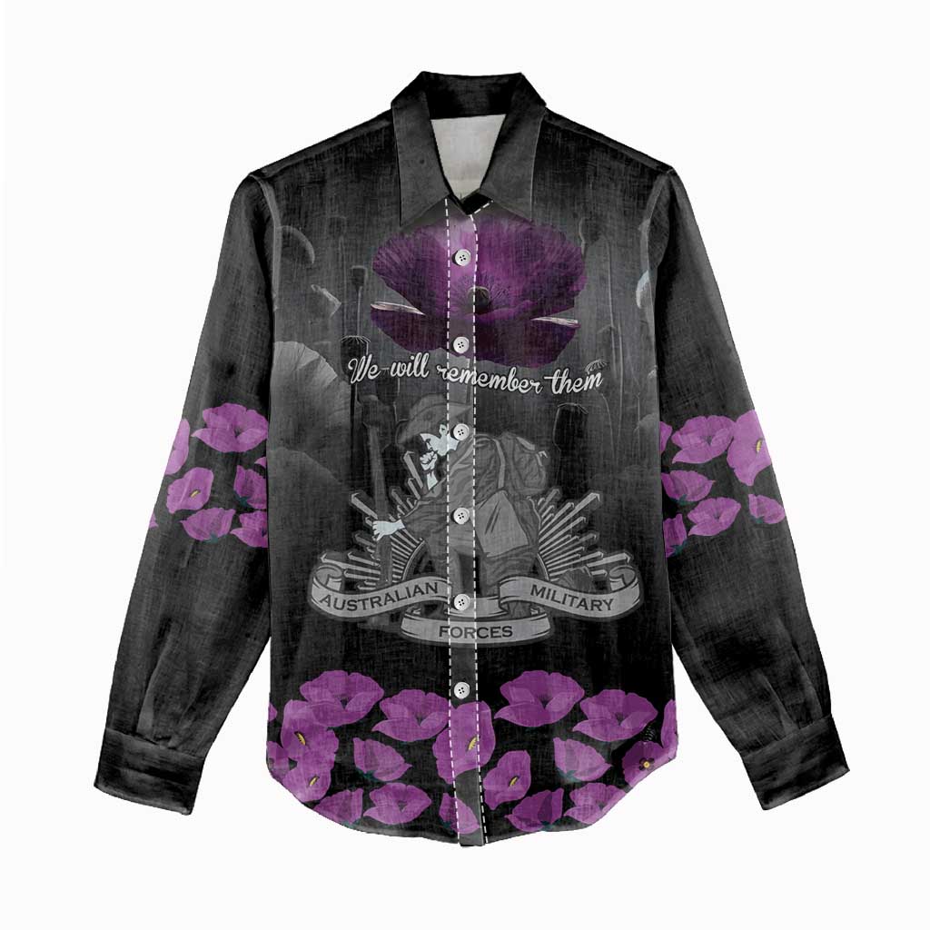 ANZAC Day Remembrance Women Casual Shirt Purple Poppy We Will Remember Them LT9 - Polynesian Pride