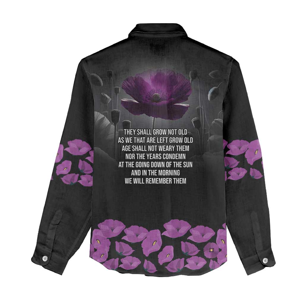 ANZAC Day Remembrance Women Casual Shirt Purple Poppy We Will Remember Them LT9 - Polynesian Pride