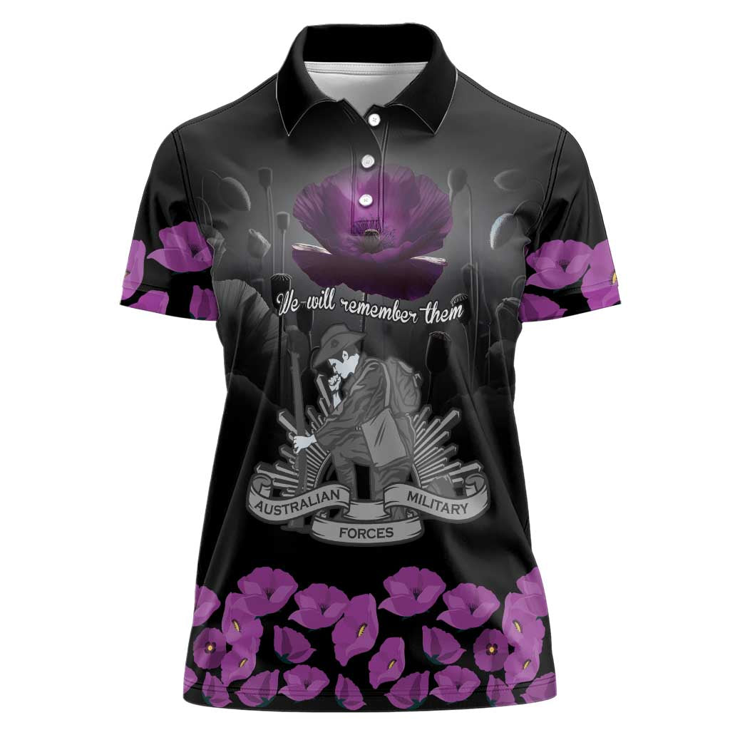 ANZAC Day Remembrance Women Polo Shirt Purple Poppy We Will Remember Them LT9 Female Purple - Polynesian Pride