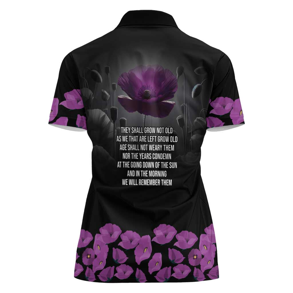 ANZAC Day Remembrance Women Polo Shirt Purple Poppy We Will Remember Them LT9 - Polynesian Pride