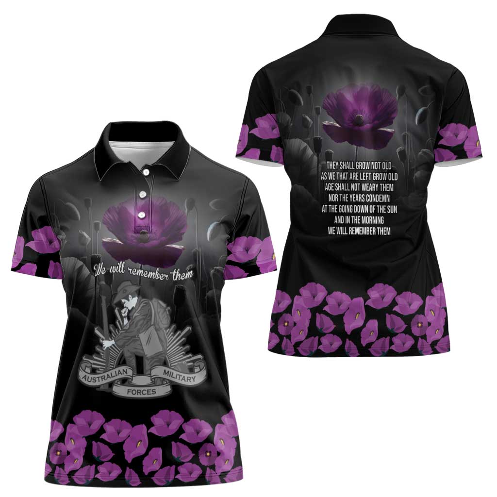 ANZAC Day Remembrance Women Polo Shirt Purple Poppy We Will Remember Them LT9 - Polynesian Pride