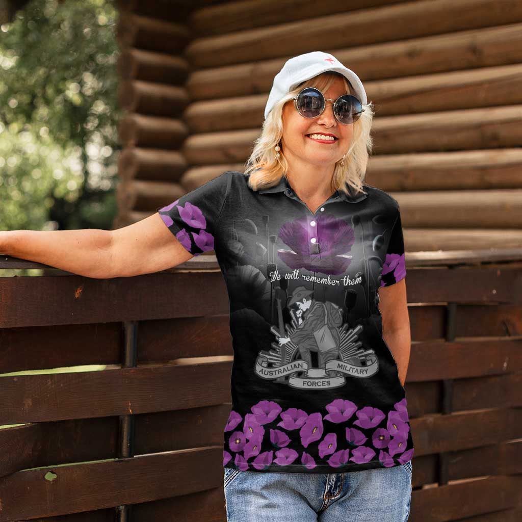 ANZAC Day Remembrance Women Polo Shirt Purple Poppy We Will Remember Them LT9 - Polynesian Pride