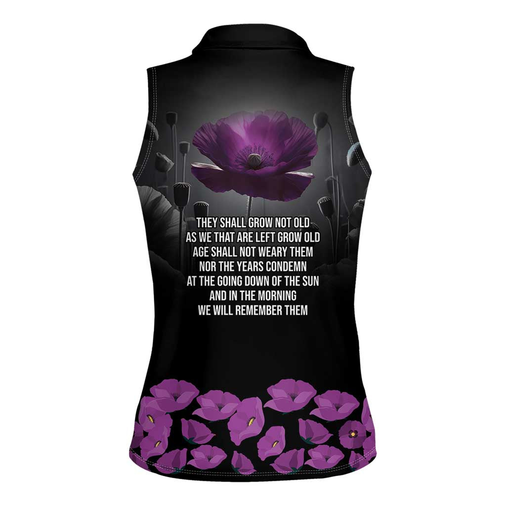 ANZAC Day Remembrance Women Sleeveless Polo Shirt Purple Poppy We Will Remember Them LT9 - Polynesian Pride