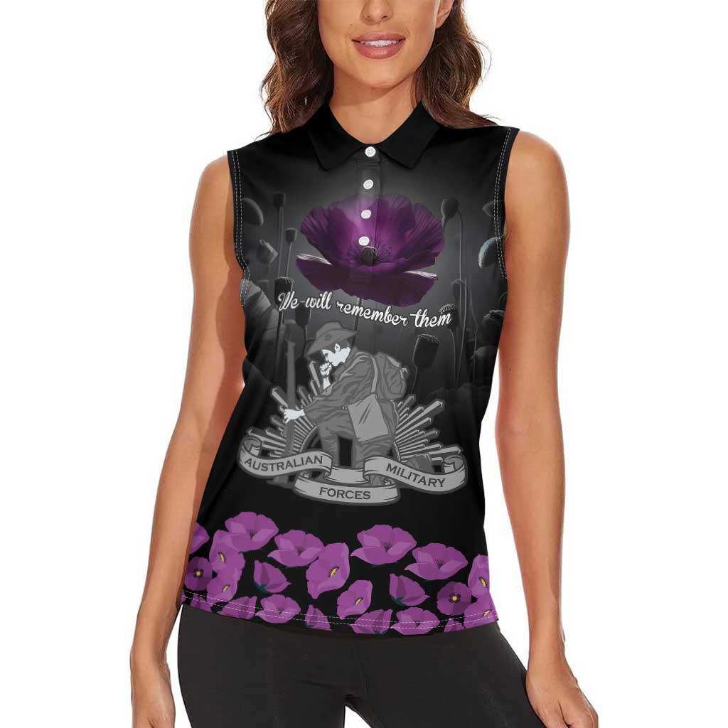 ANZAC Day Remembrance Women Sleeveless Polo Shirt Purple Poppy We Will Remember Them LT9 - Polynesian Pride
