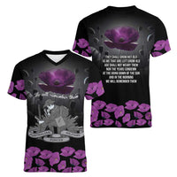 ANZAC Day Remembrance Women V-Neck T-Shirt Purple Poppy We Will Remember Them LT9 - Polynesian Pride