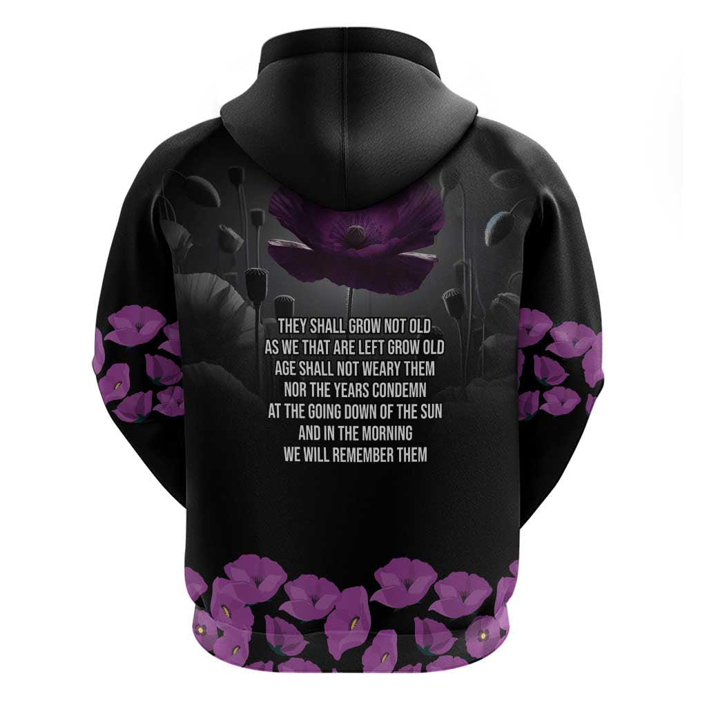 ANZAC Day Remembrance Zip Hoodie Purple Poppy We Will Remember Them LT9 - Polynesian Pride