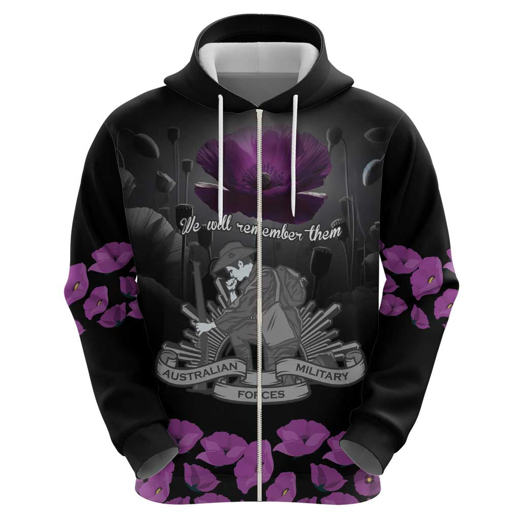 ANZAC Day Remembrance Zip Hoodie Purple Poppy We Will Remember Them LT9 - Polynesian Pride