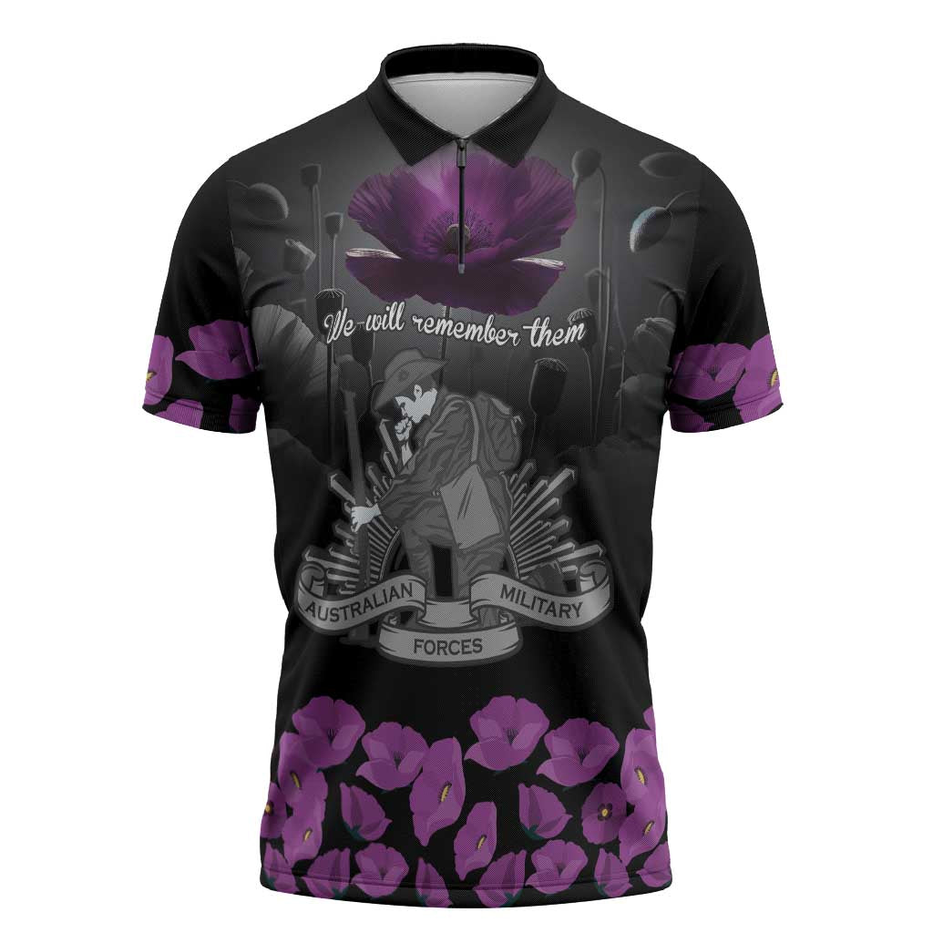 ANZAC Day Remembrance Zipper Polo Shirt Purple Poppy We Will Remember Them LT9 Purple - Polynesian Pride