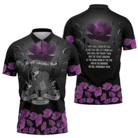 ANZAC Day Remembrance Zipper Polo Shirt Purple Poppy We Will Remember Them LT9 - Polynesian Pride