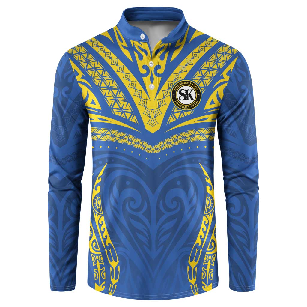 Custom Oceania Football Solomon Kings Button Sweatshirt Polynesian Tribal Pattern LT9 Blue - Polynesian Pride