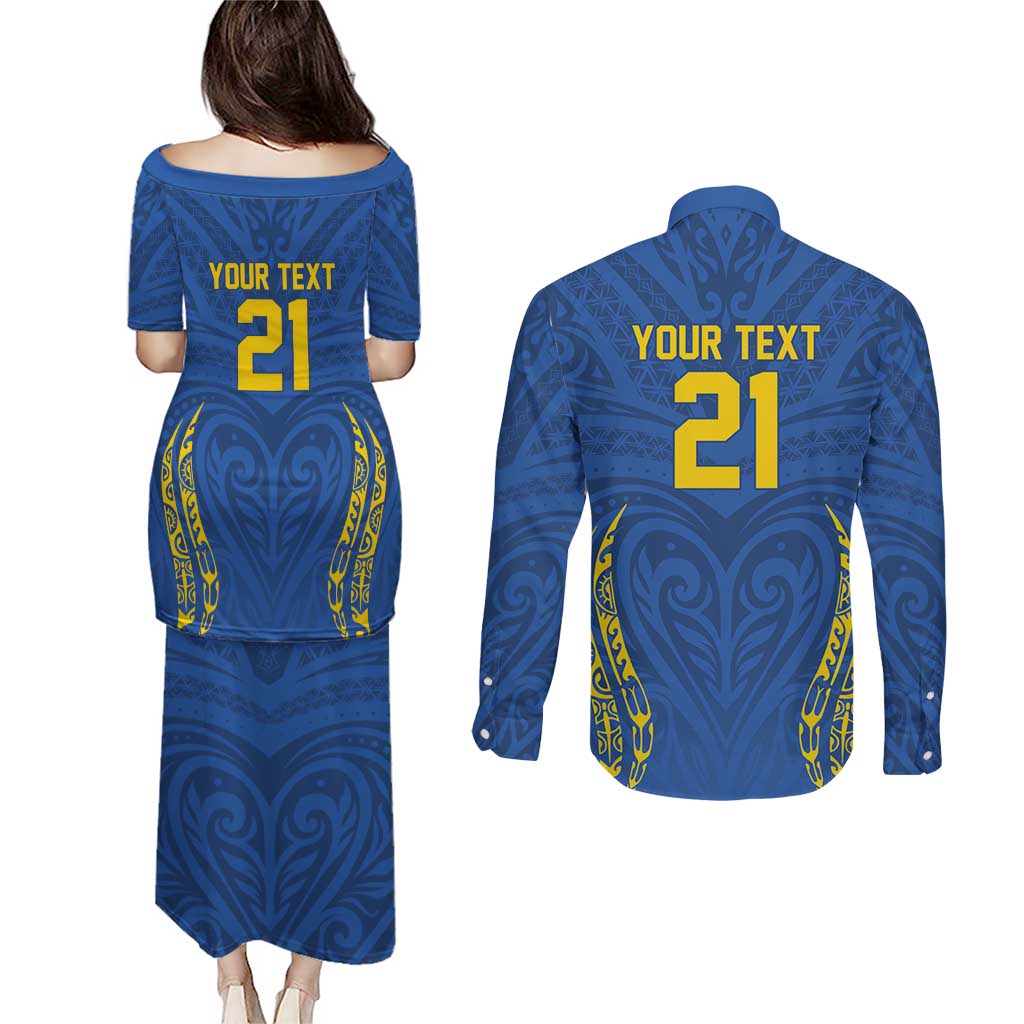 Custom Oceania Football Solomon Kings Couples Matching Puletasi and Long Sleeve Button Shirt Polynesian Tribal Pattern LT9 - Polynesian Pride