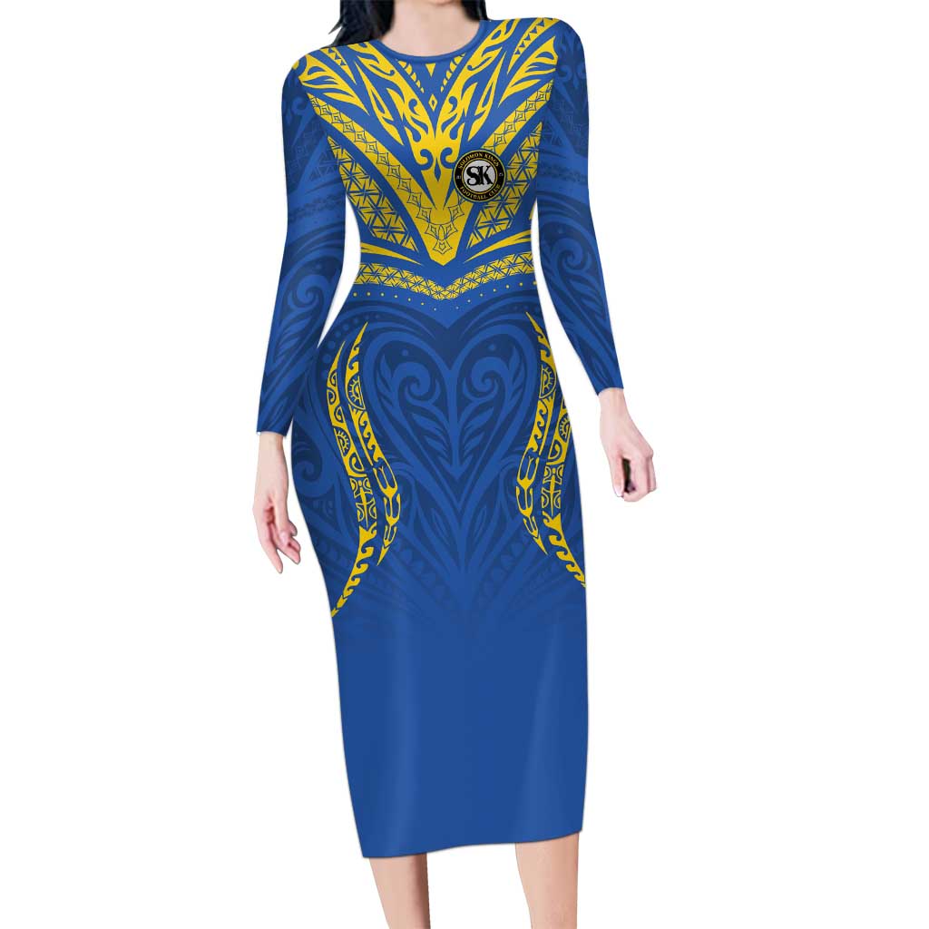 Custom Oceania Football Solomon Kings Family Matching Long Sleeve Bodycon Dress and Hawaiian Shirt Polynesian Tribal Pattern