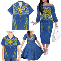 Custom Oceania Football Solomon Kings Family Matching Off The Shoulder Long Sleeve Dress and Hawaiian Shirt Polynesian Tribal Pattern