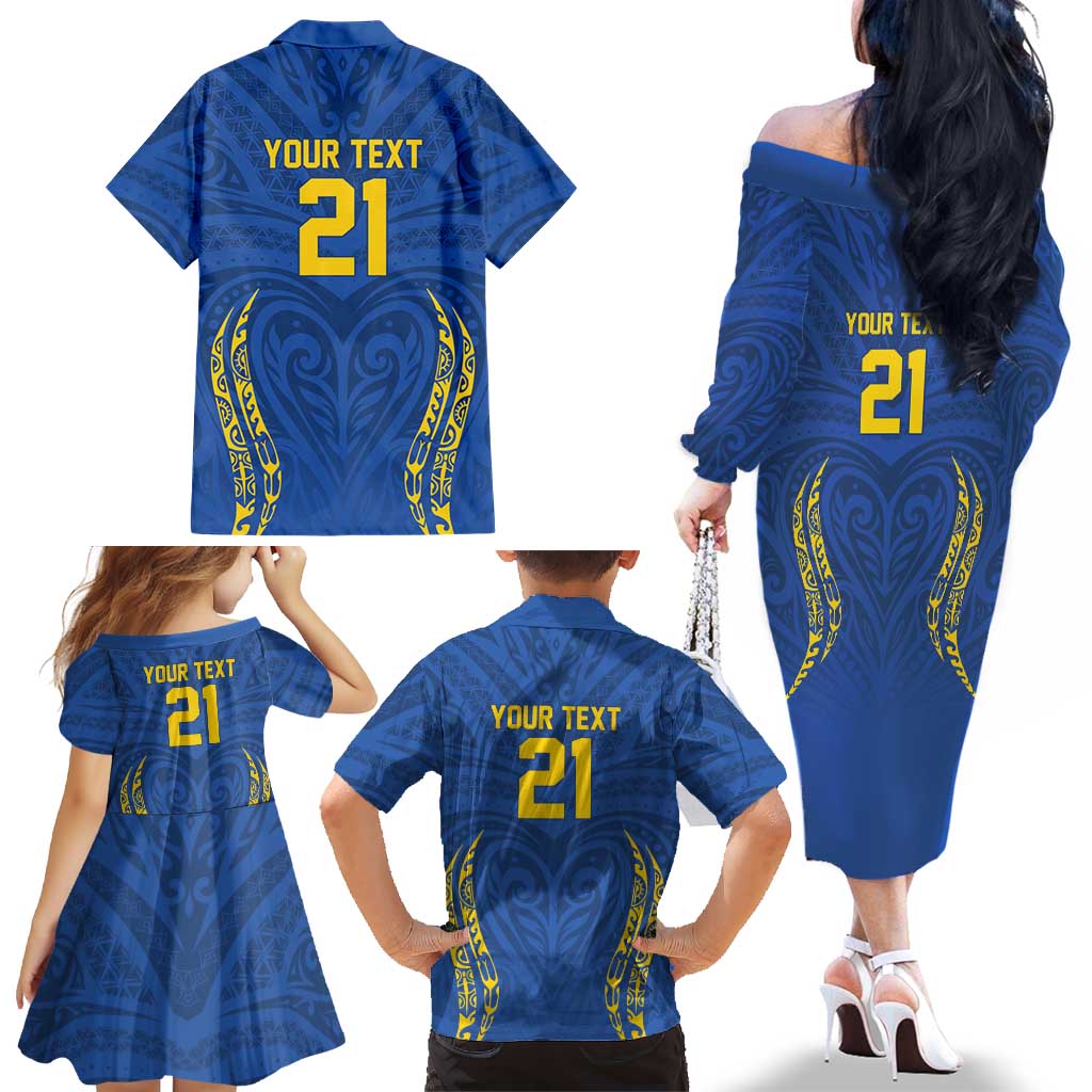 Custom Oceania Football Solomon Kings Family Matching Off The Shoulder Long Sleeve Dress and Hawaiian Shirt Polynesian Tribal Pattern
