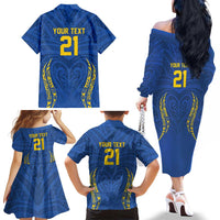 Custom Oceania Football Solomon Kings Family Matching Off The Shoulder Long Sleeve Dress and Hawaiian Shirt Polynesian Tribal Pattern