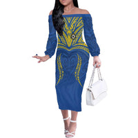 Custom Oceania Football Solomon Kings Family Matching Off The Shoulder Long Sleeve Dress and Hawaiian Shirt Polynesian Tribal Pattern