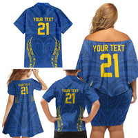 Custom Oceania Football Solomon Kings Family Matching Off Shoulder Short Dress and Hawaiian Shirt Polynesian Tribal Pattern