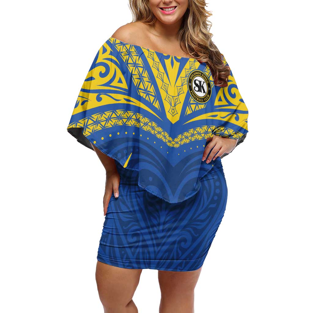 Custom Oceania Football Solomon Kings Family Matching Off Shoulder Short Dress and Hawaiian Shirt Polynesian Tribal Pattern