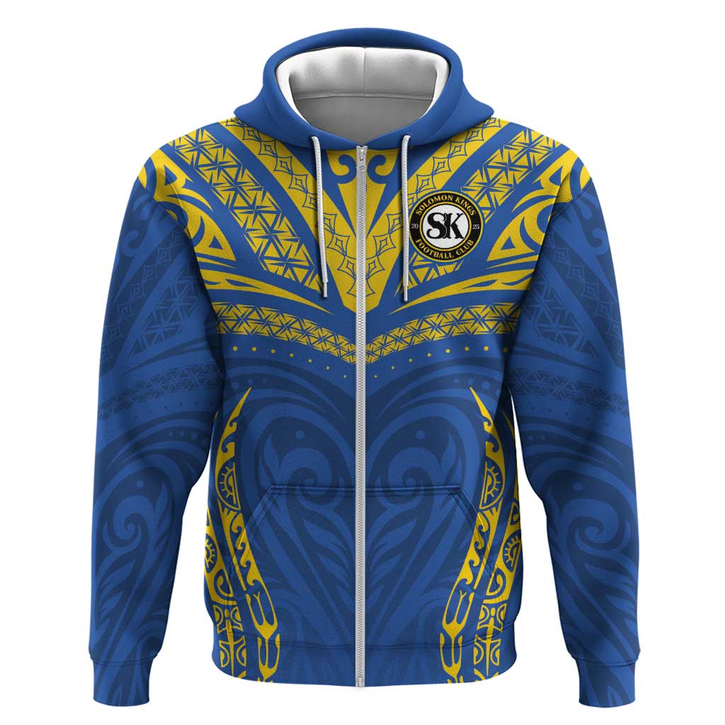 Custom Oceania Football Solomon Kings Hoodie Polynesian Tribal Pattern LT9 Zip Hoodie Blue - Polynesian Pride