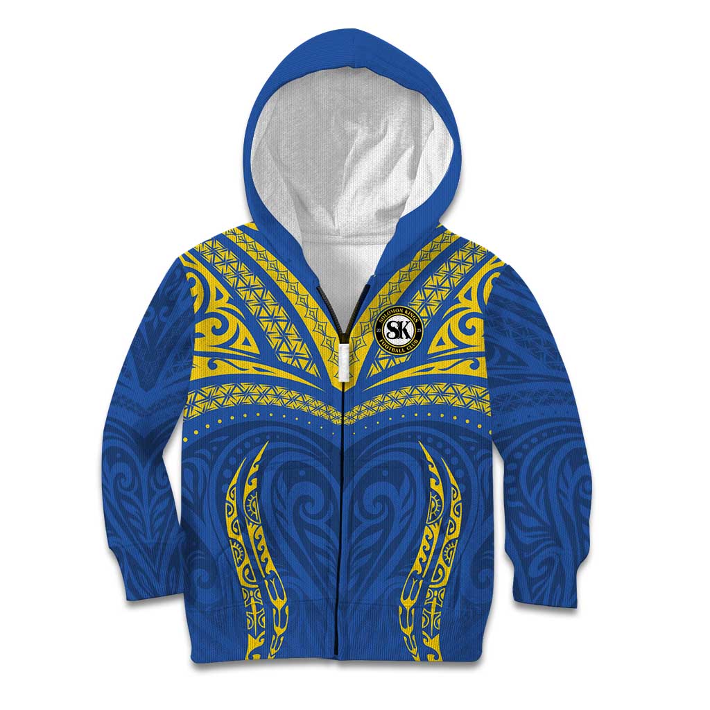 Custom Oceania Football Solomon Kings Kid Hoodie Polynesian Tribal Pattern LT9 Zip Hoodie Blue - Polynesian Pride