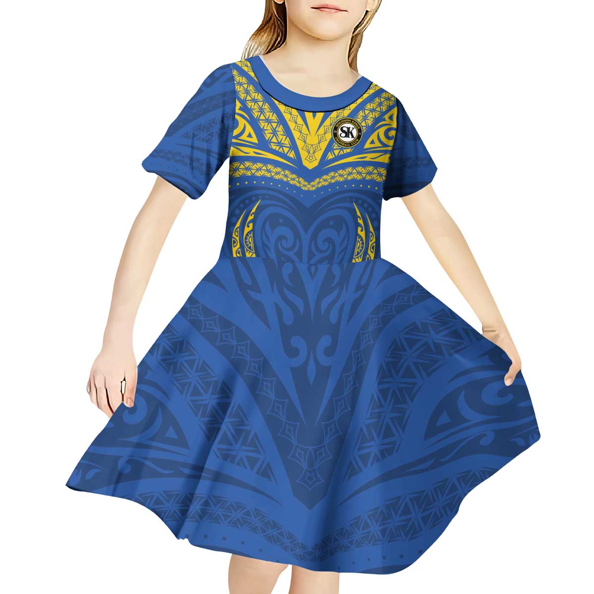 Custom Oceania Football Solomon Kings Kid Short Sleeve Dress Polynesian Tribal Pattern LT9 - Polynesian Pride